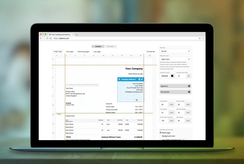 Online invoices generated by zistemo Software